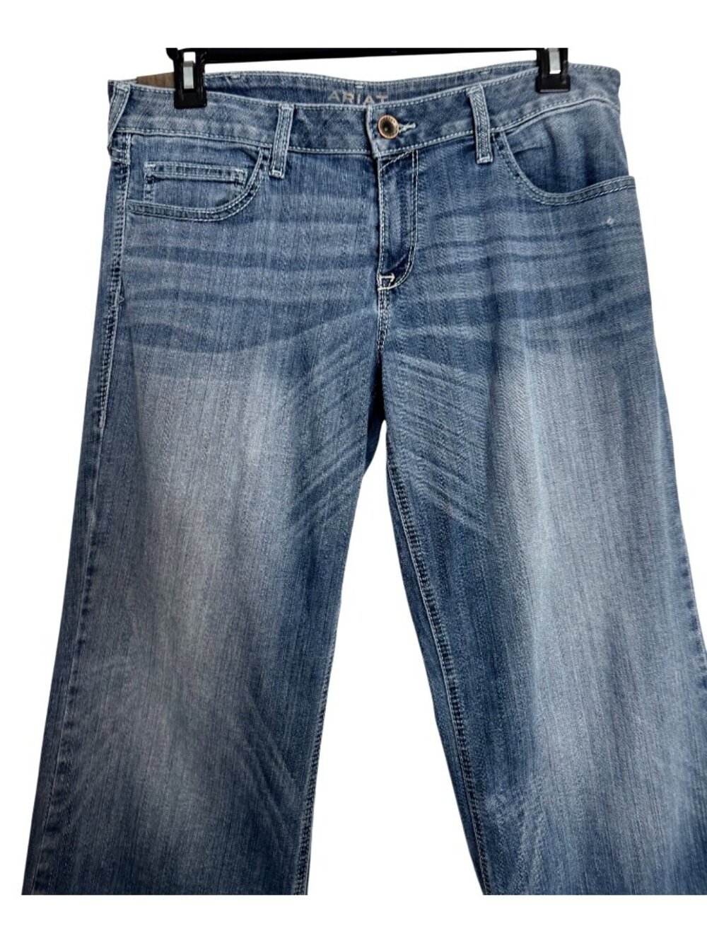 Ariat Trouser Mid Rise Size 32 Wide Leg  Jeans Baseball Stitch Denim - Picture 11 of 12